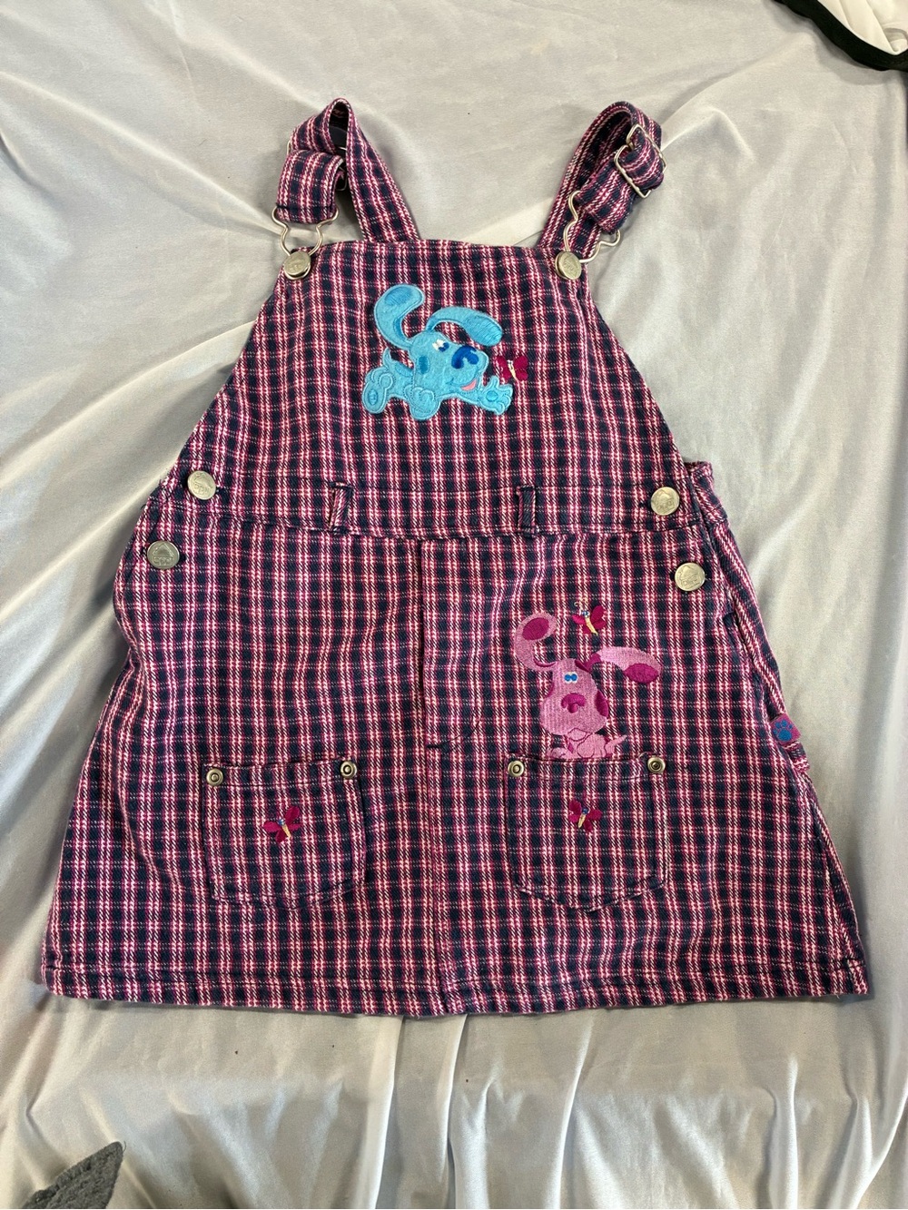 Vintage Y2K Blue’s Clues Inspired Plaid Pinafore Dress Overalls Girls 4/5